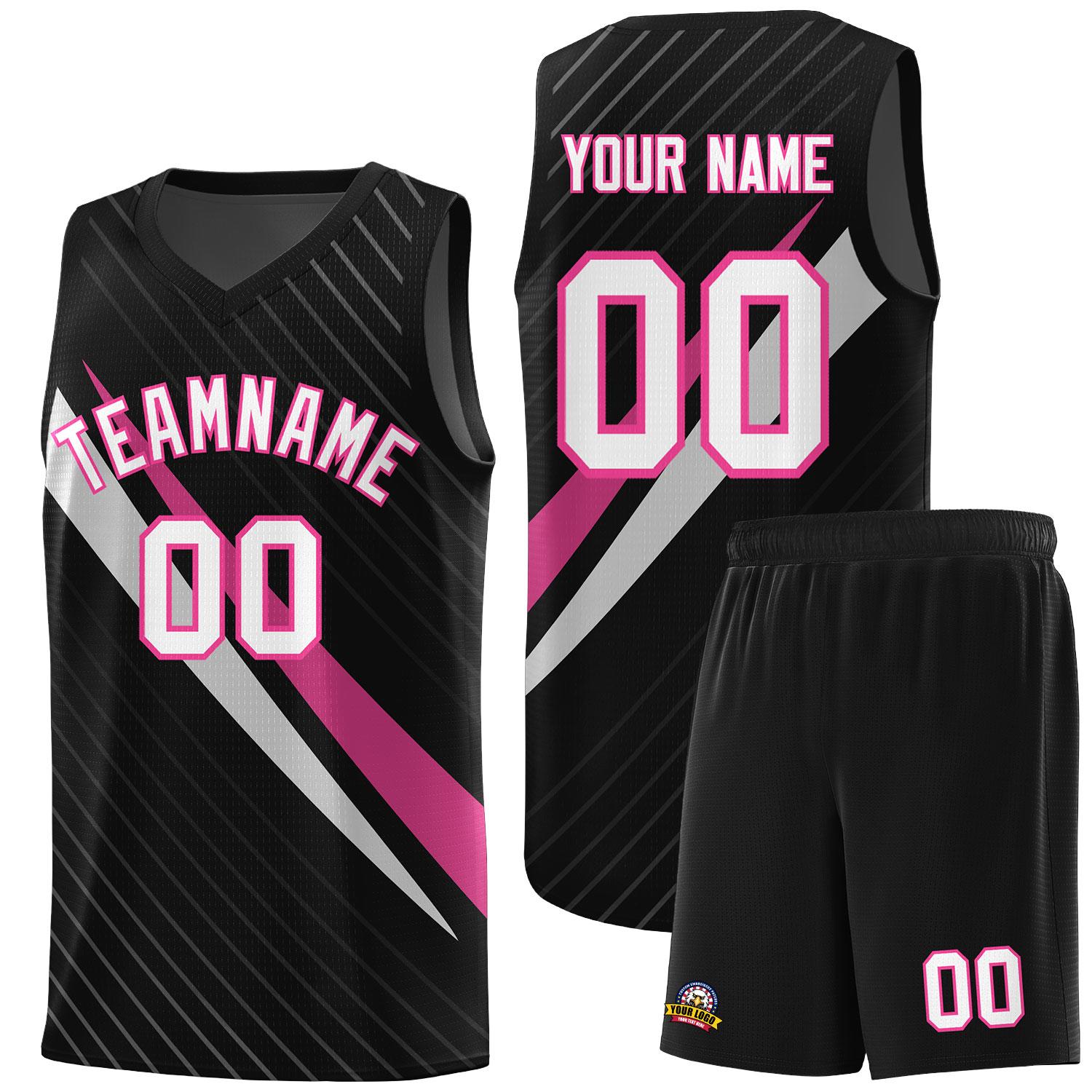 Custom Black Diagonal Pinstripe Pattern Color Block Sports Uniform Basketball Jersey
