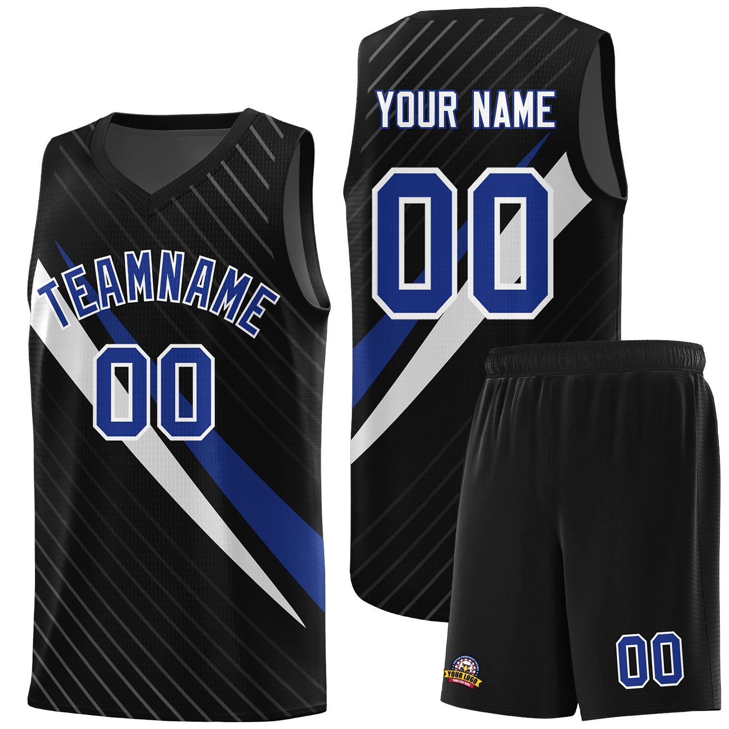 Custom Black Diagonal Pinstripe Pattern Color Block Sports Uniform Basketball Jersey