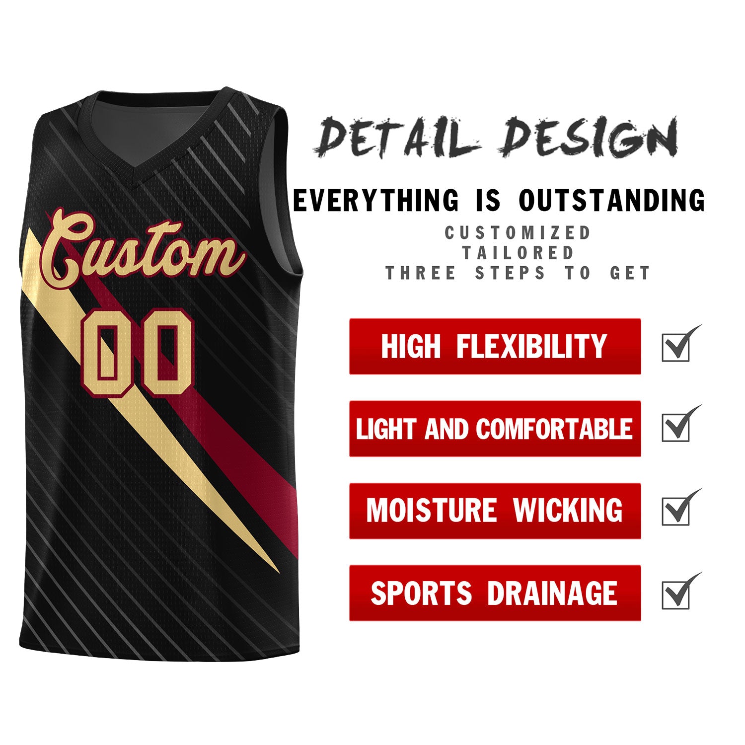 Custom Black Diagonal Pinstripe Pattern Color Block Sports Uniform Basketball Jersey