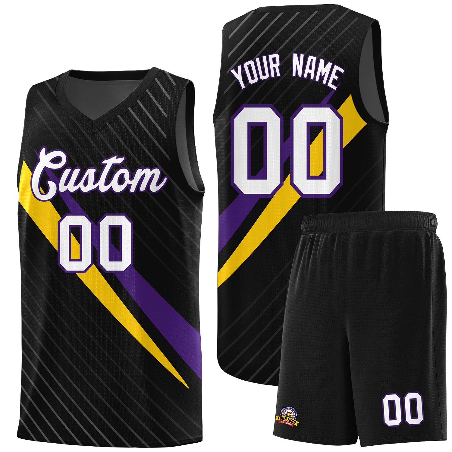 Custom Black Diagonal Pinstripe Pattern Color Block Sports Uniform Basketball Jersey