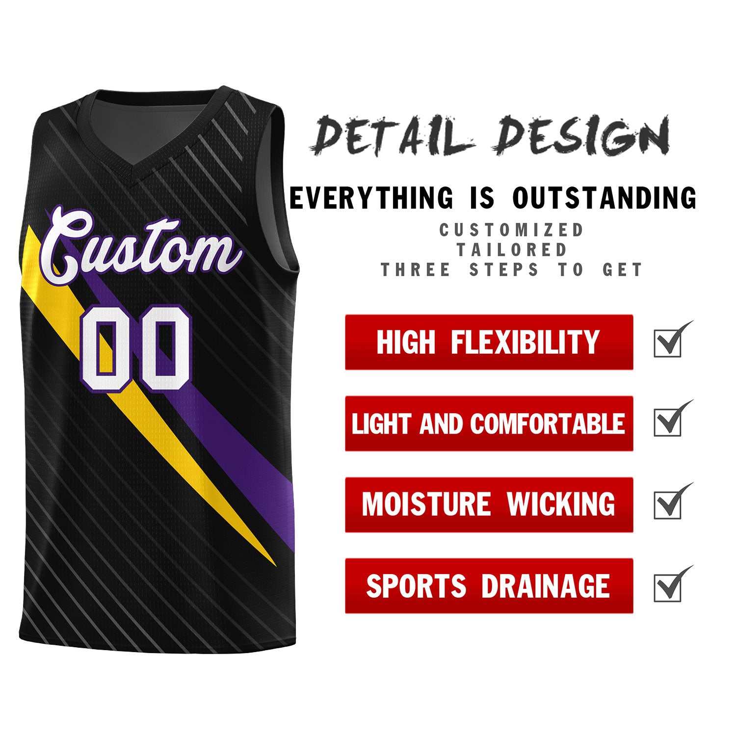 Custom Black Diagonal Pinstripe Pattern Color Block Sports Uniform Basketball Jersey