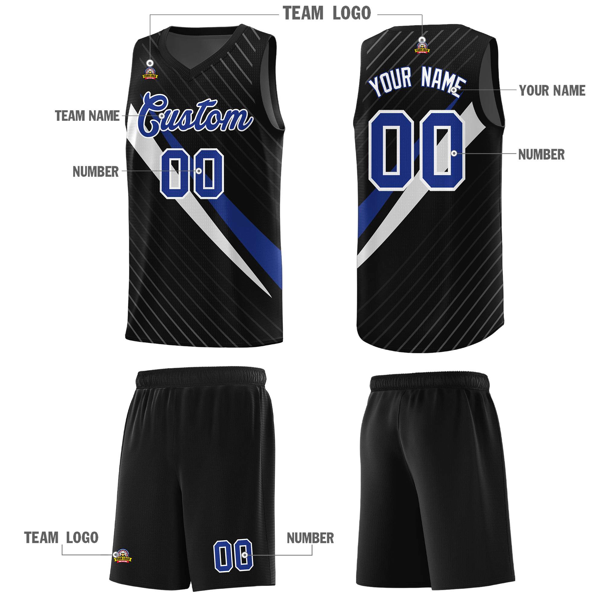 Custom Black Diagonal Pinstripe Pattern Color Block Sports Uniform Basketball Jersey
