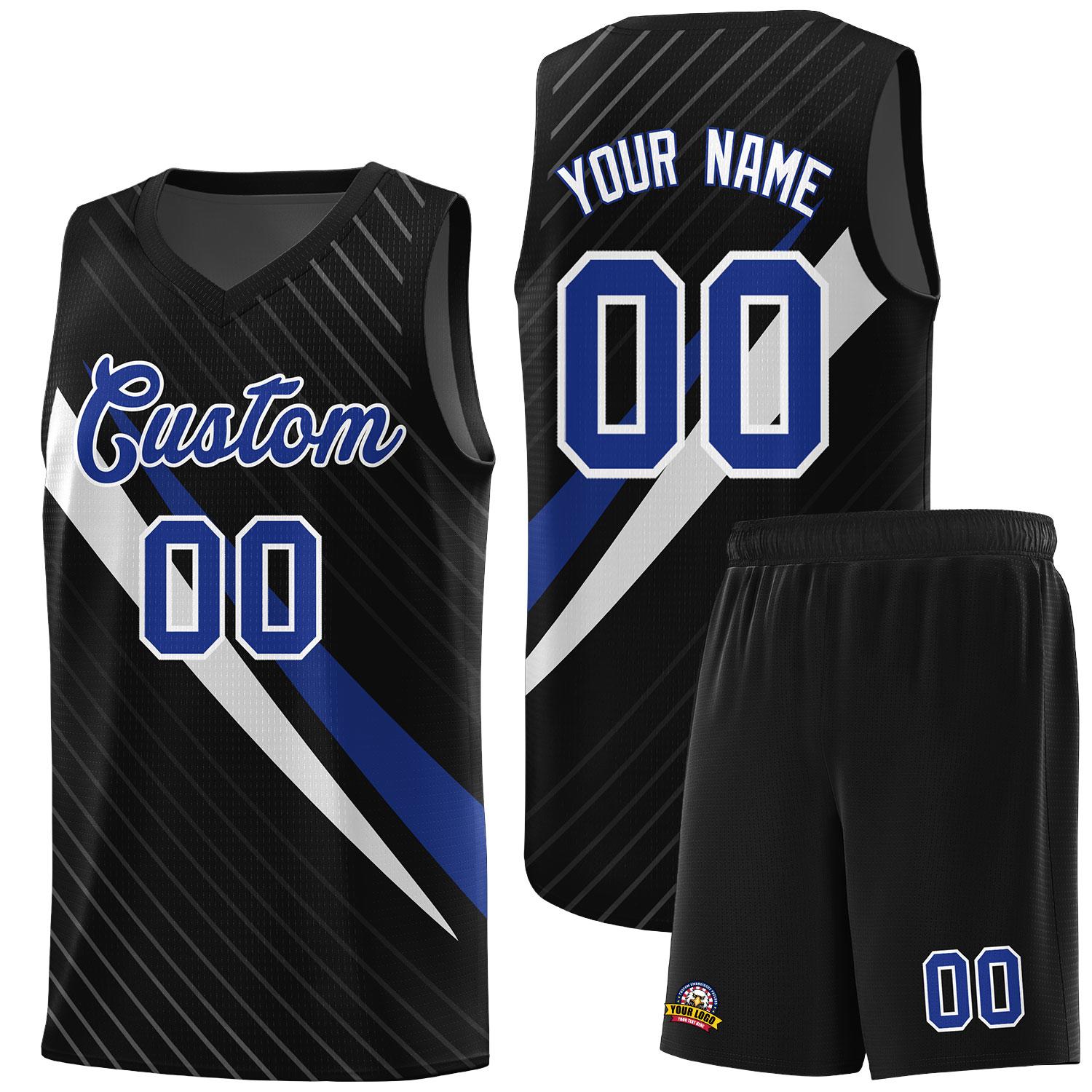 Custom Black Diagonal Pinstripe Pattern Color Block Sports Uniform Basketball Jersey