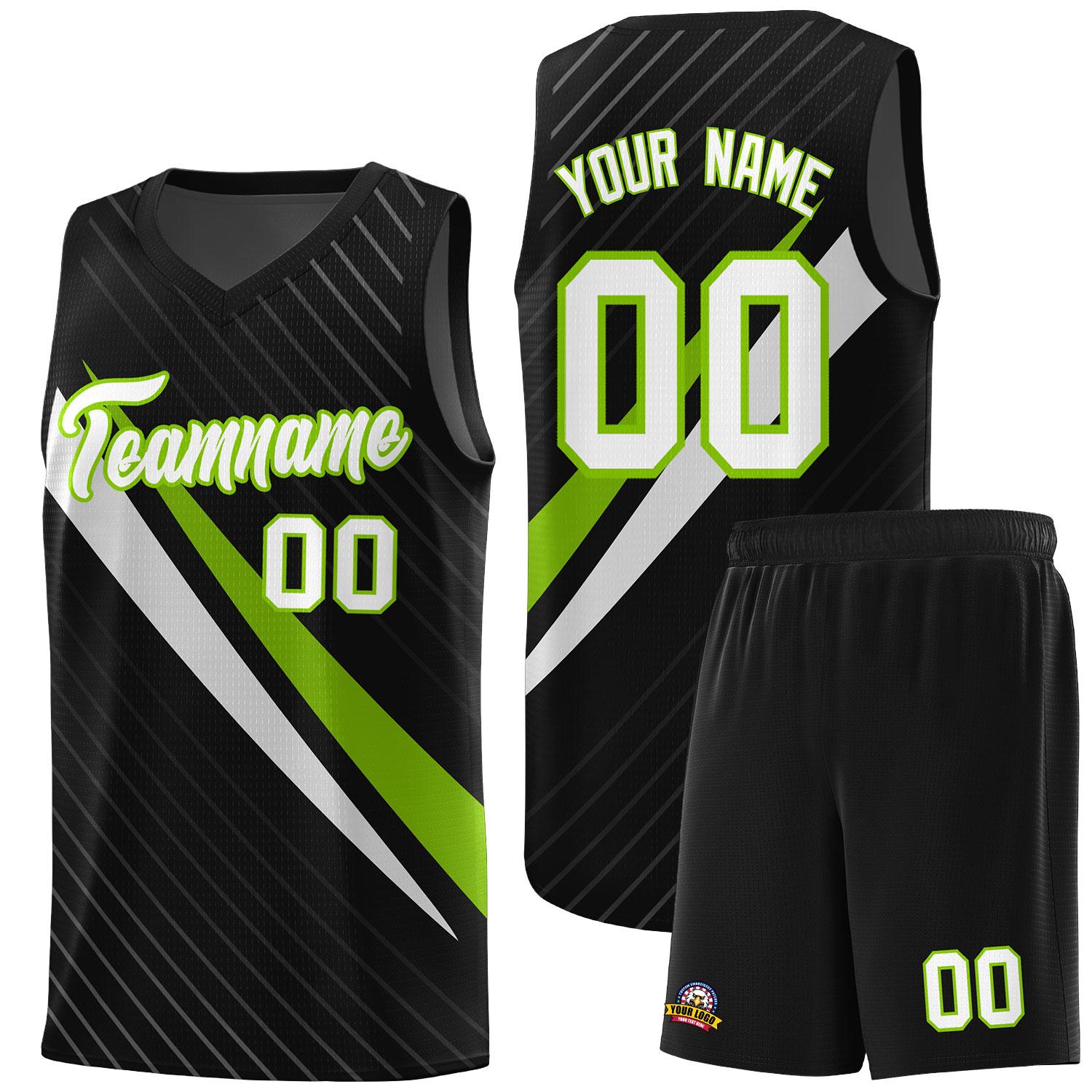 Custom Black Diagonal Pinstripe Pattern Color Block Sports Uniform Basketball Jersey