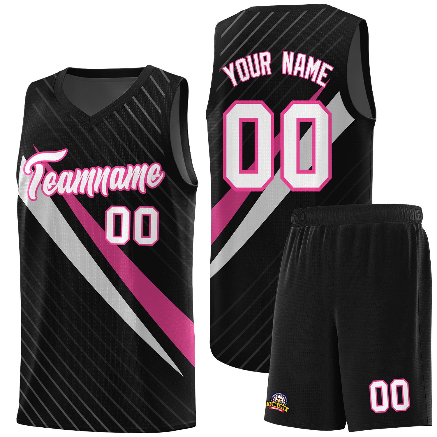 Custom Black Diagonal Pinstripe Pattern Color Block Sports Uniform Basketball Jersey