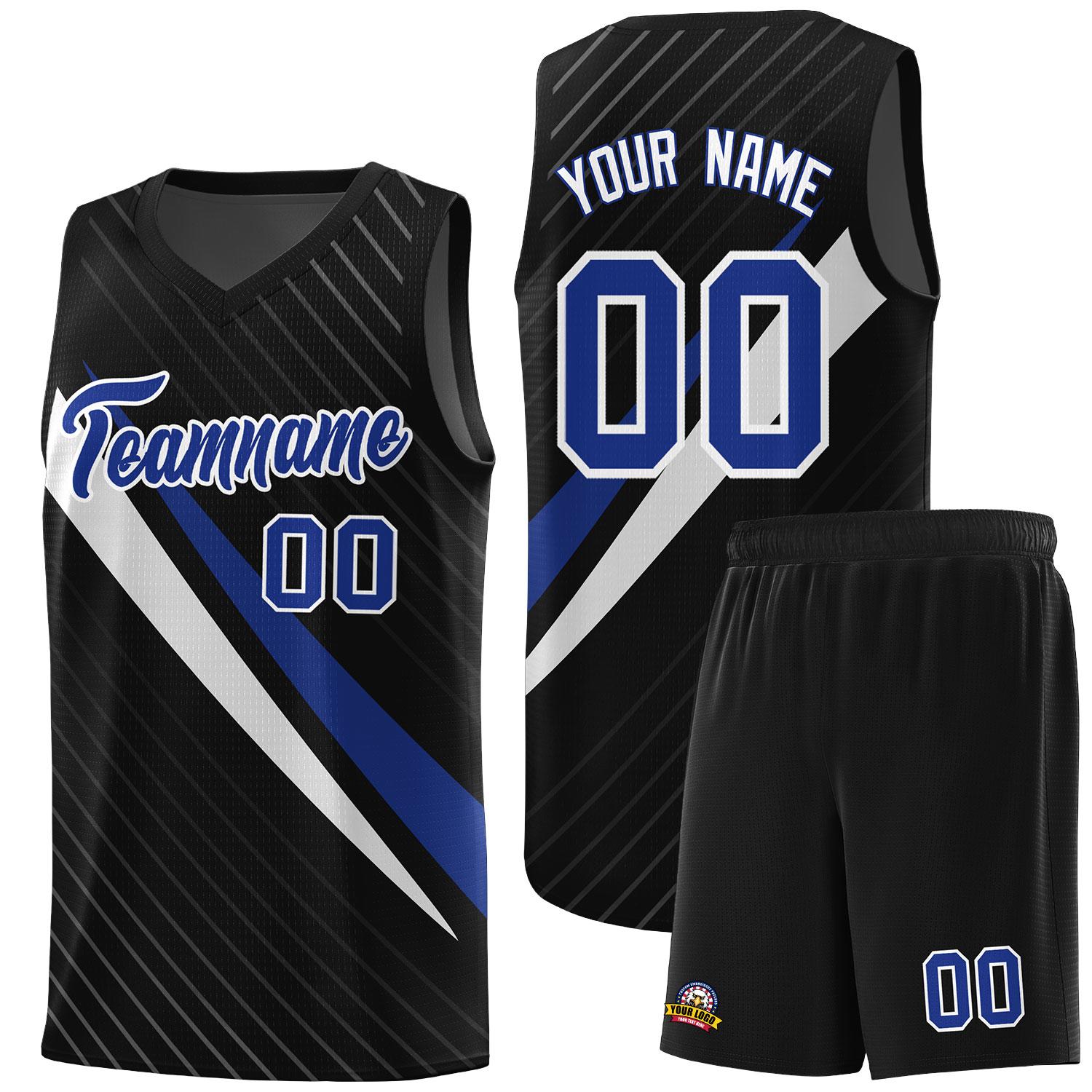 Custom Black Diagonal Pinstripe Pattern Color Block Sports Uniform Basketball Jersey