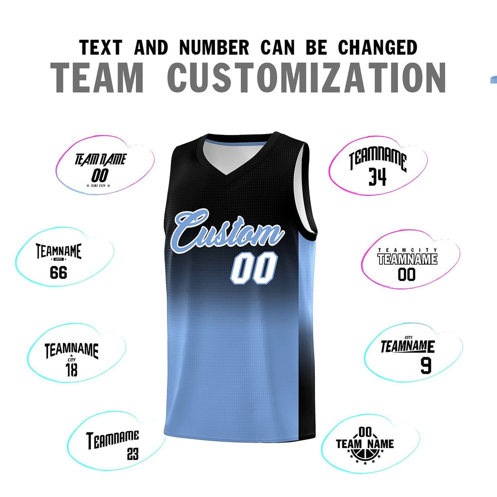 Custom Black Light Blue Gradient Fashion Sets Sports Uniform Basketball Jersey