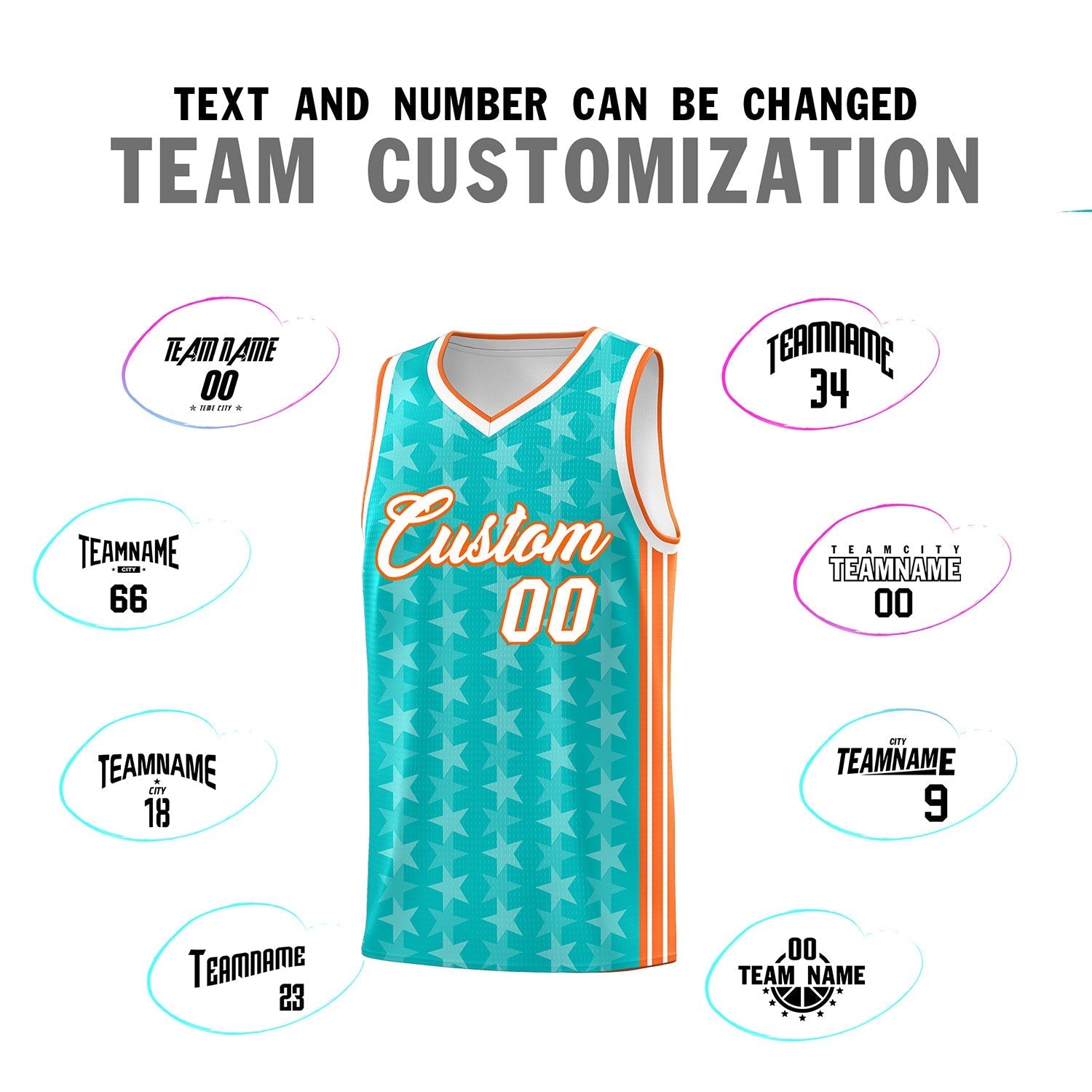 Custom Aqua White Star Graffiti Pattern Sets Sports Uniform Basketball Jersey