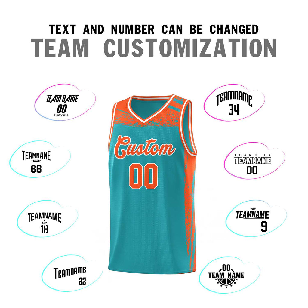 Custom Aqua Orange Graffiti Pattern Sports Uniform Basketball Jersey