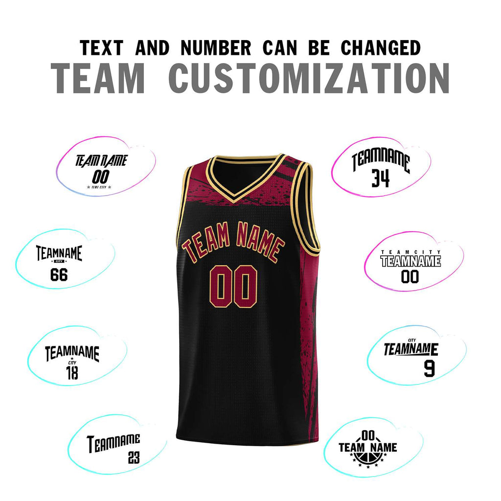 Custom Black Crimson Graffiti Pattern Sports Uniform Basketball Jersey