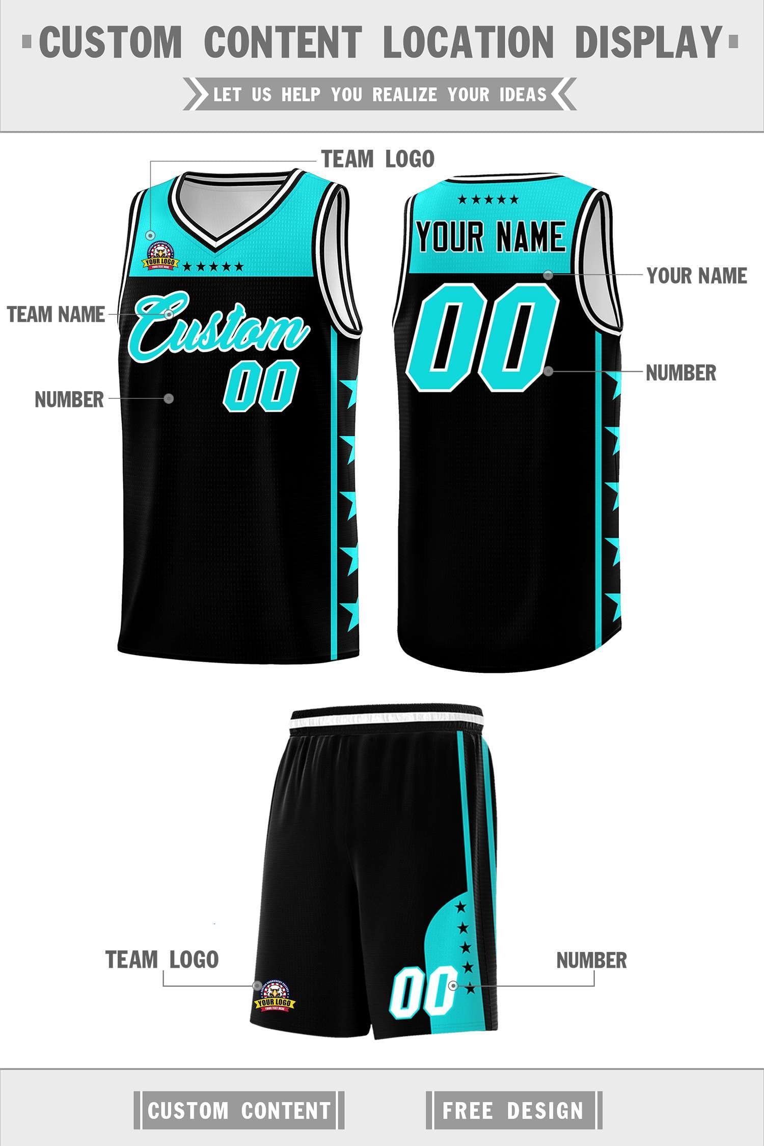 Custom Black Bright Green Personalized Star Pattern Sports Uniform Basketball Jersey