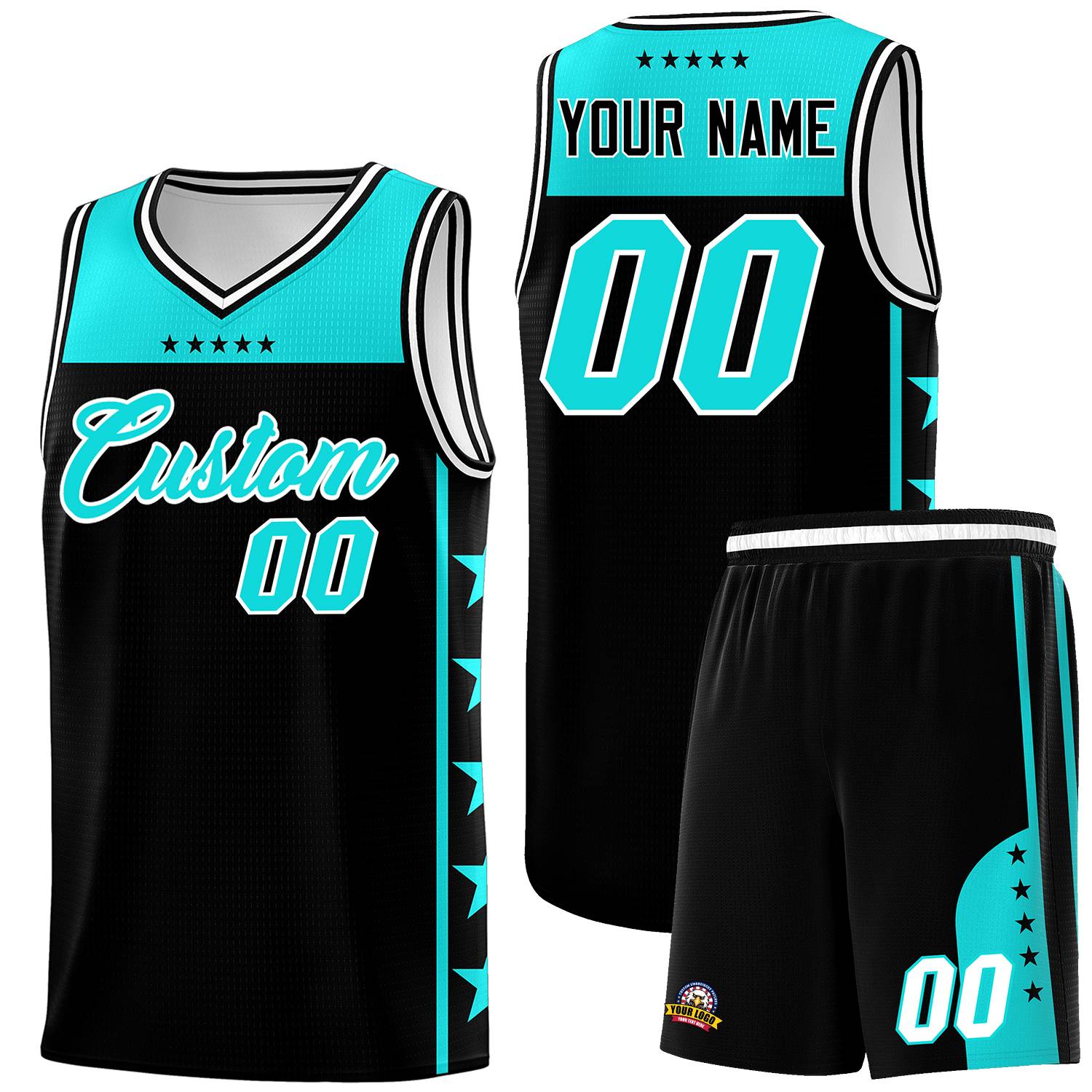 Custom Black Bright Green Personalized Star Pattern Sports Uniform Basketball Jersey
