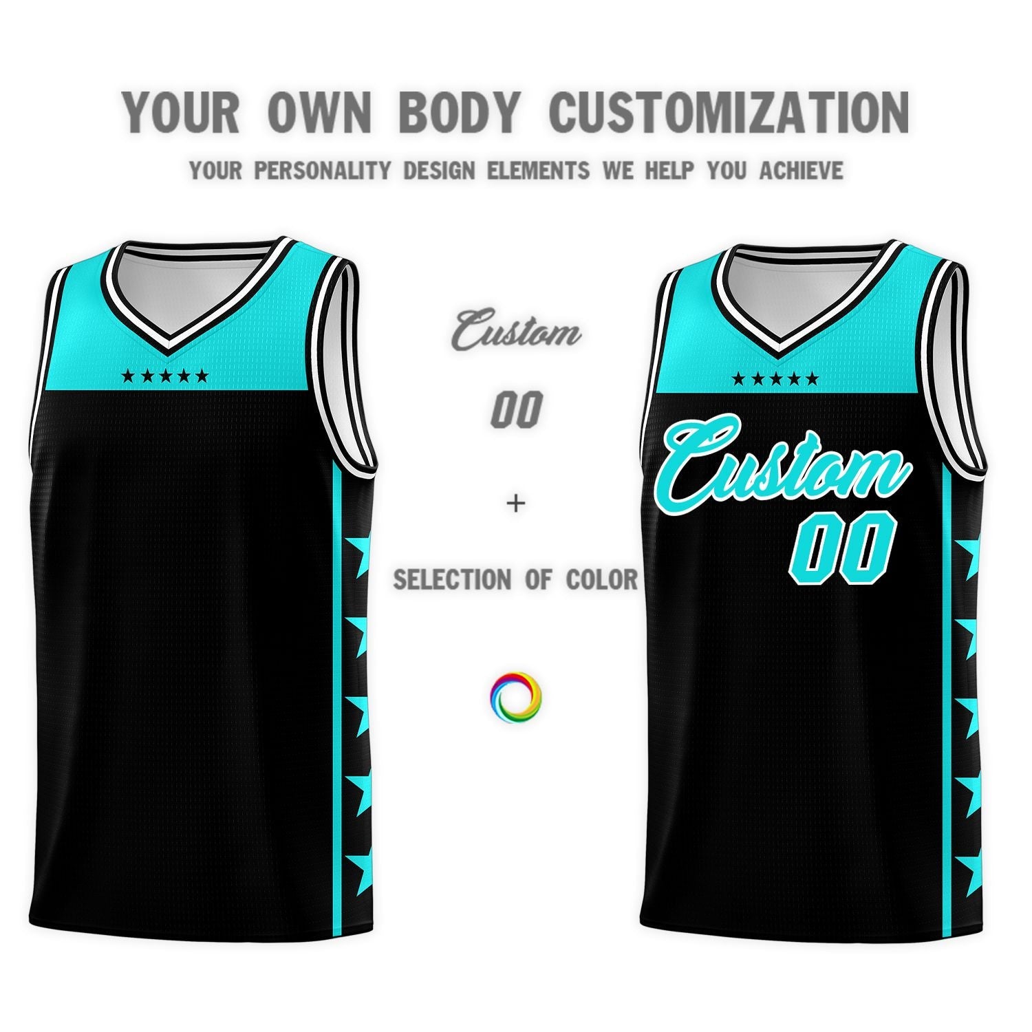 Custom Black Bright Green Personalized Star Pattern Sports Uniform Basketball Jersey