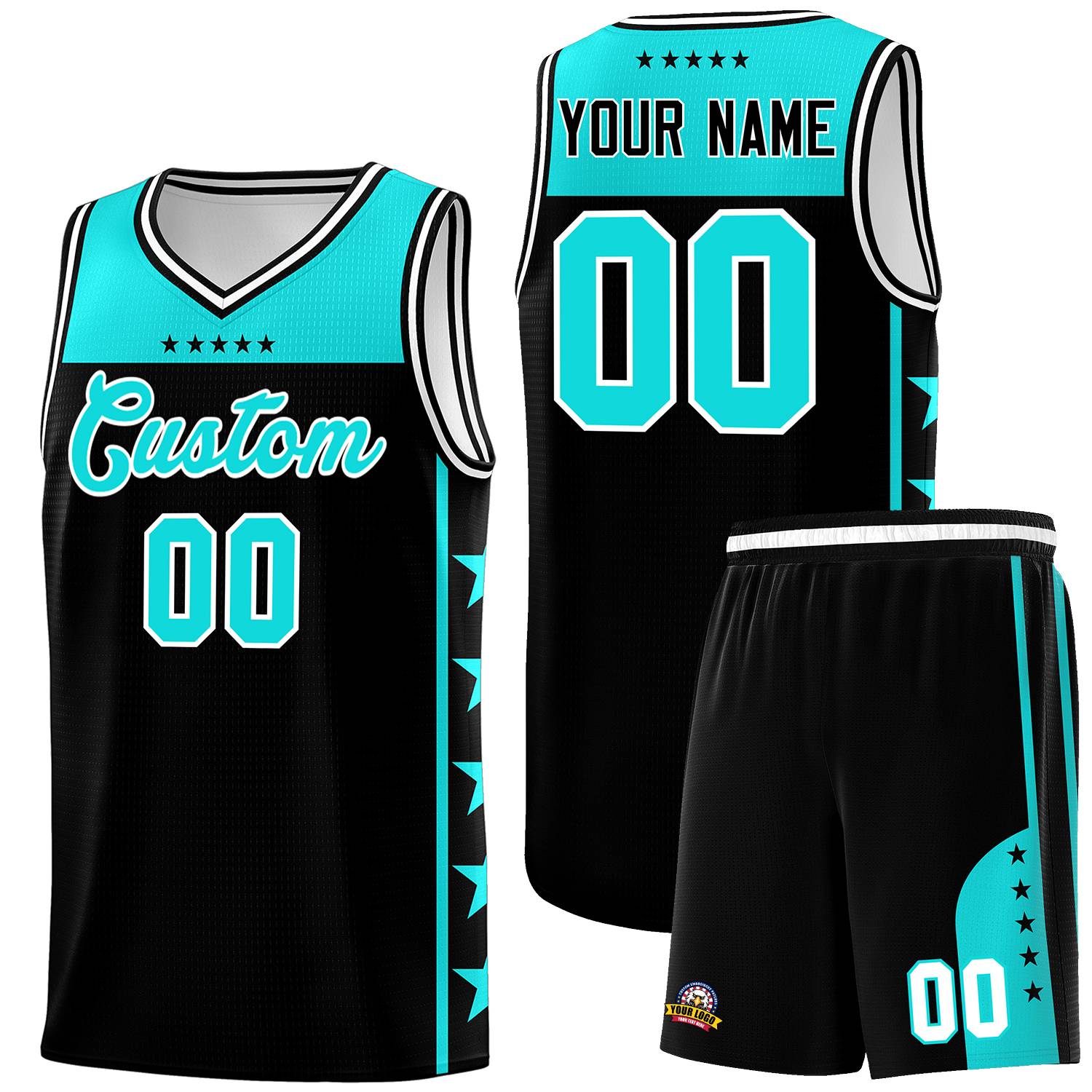 Custom Black Bright Green Personalized Star Pattern Sports Uniform Basketball Jersey