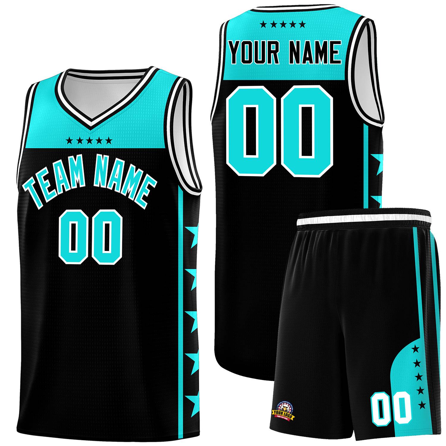 Custom Black Bright Green Personalized Star Pattern Sports Uniform Basketball Jersey