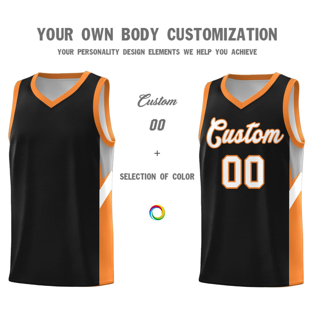 Custom Black Gold Orange Side Design Sets Sports Uniform Basketball Jersey