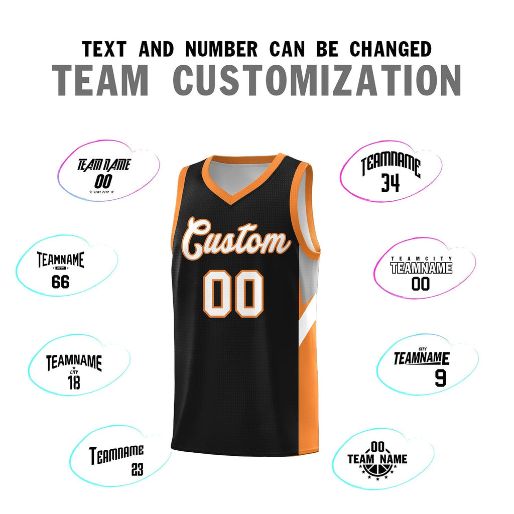 Custom Black Gold Orange Side Design Sets Sports Uniform Basketball Jersey