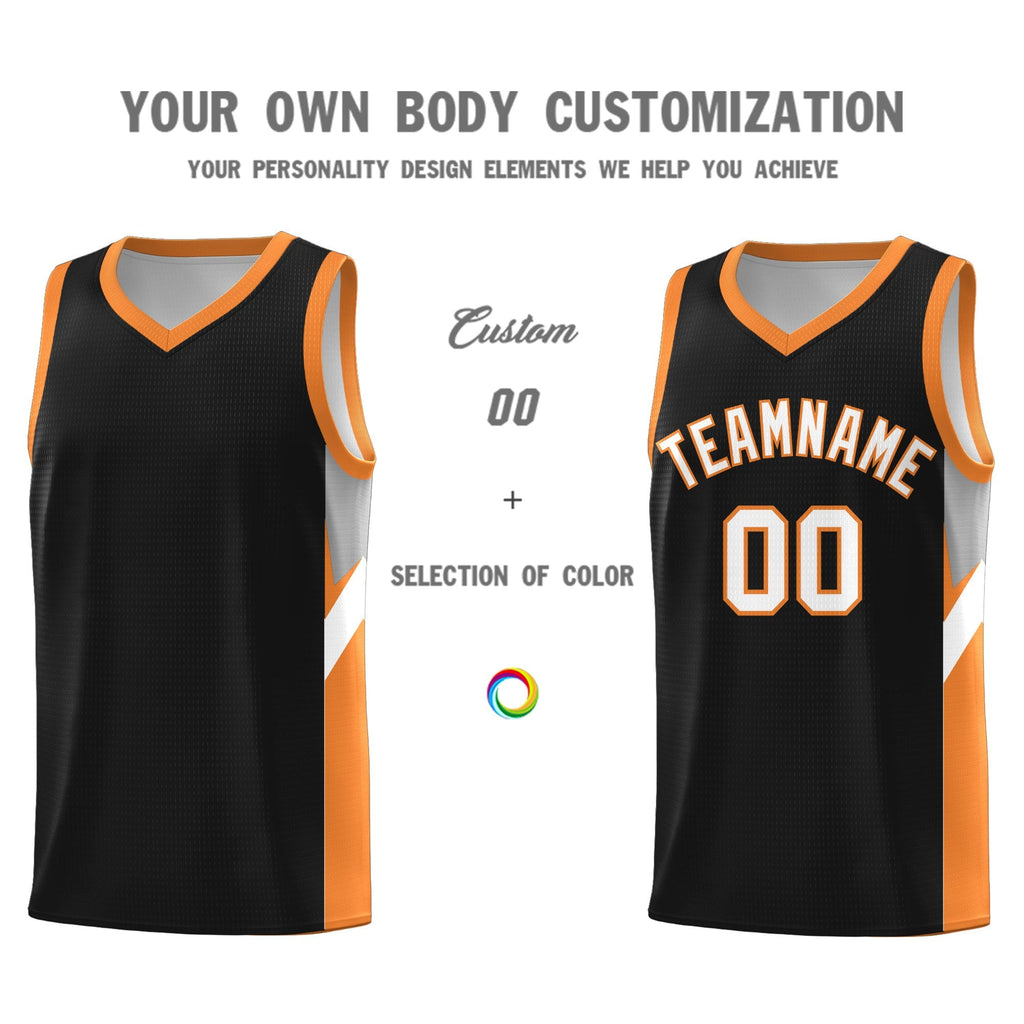 Custom Black Gold Orange Side Design Sets Sports Uniform Basketball Jersey