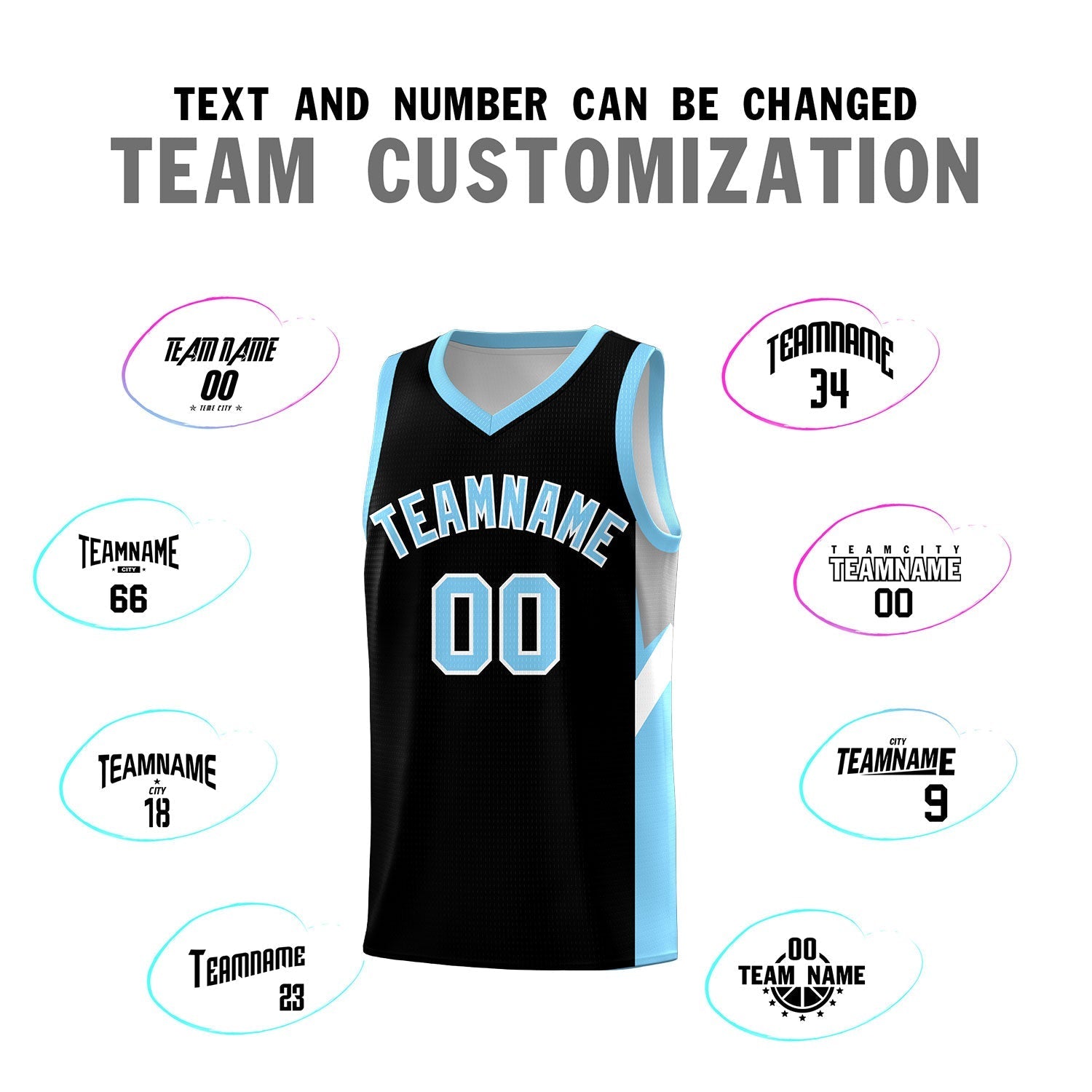 Custom Black Light Blue Side Design Sets Sports Uniform Basketball Jersey