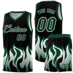 Custom Black Hunter Green Hem Flame Pattern Fashion Sports Uniform Basketball jersey