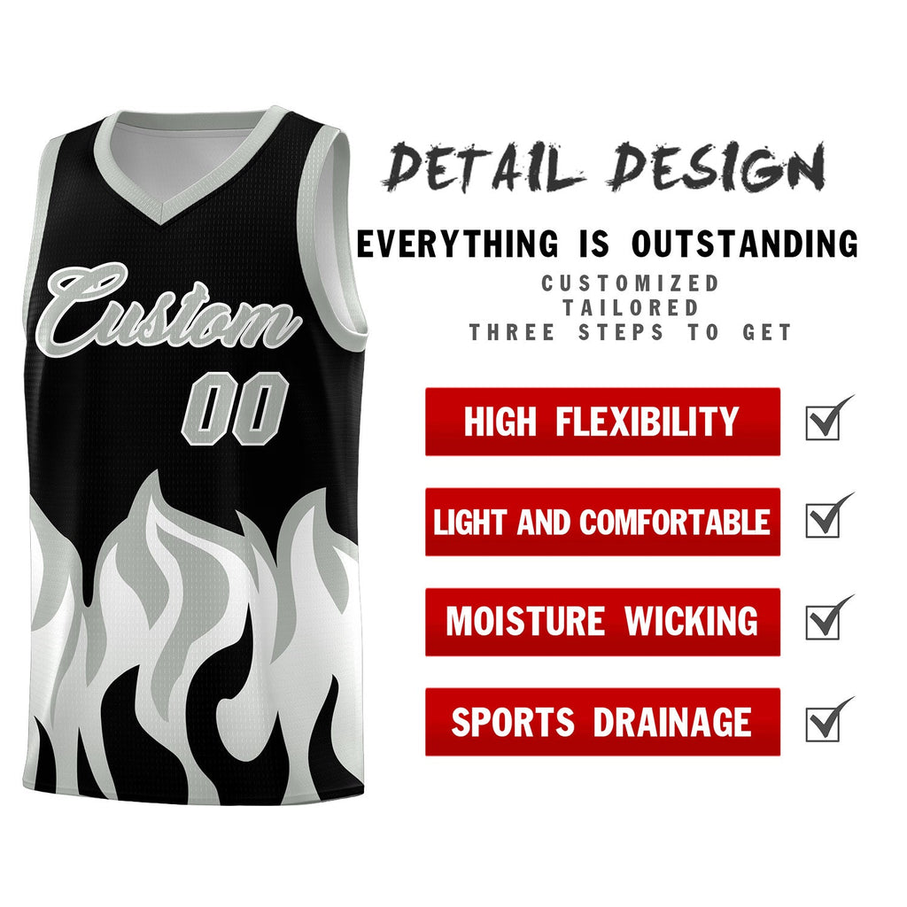 Custom Black Gray Hem Flame Pattern Fashion Sports Uniform Basketball jersey
