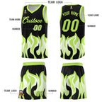 Custom Black Fluorescent Green Hem Flame Pattern Fashion Sports Uniform Basketball jersey
