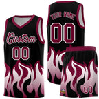 Custom Black Crimson Hem Flame Pattern Fashion Sports Uniform Basketball jersey