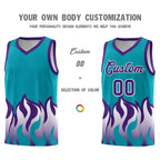 Custom Aqua Purple Hem Flame Pattern Fashion Sports Uniform Basketball jersey