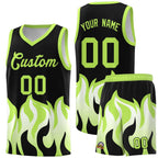 Custom Black Fluorescent Green Hem Flame Pattern Fashion Sports Uniform Basketball jersey