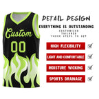 Custom Black Fluorescent Green Hem Flame Pattern Fashion Sports Uniform Basketball jersey
