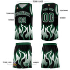Custom Black Hunter Green Hem Flame Pattern Fashion Sports Uniform Basketball jersey