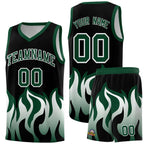 Custom Black Hunter Green Hem Flame Pattern Fashion Sports Uniform Basketball jersey