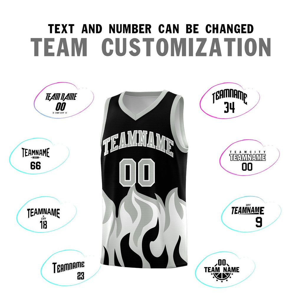 Custom Black Gray Hem Flame Pattern Fashion Sports Uniform Basketball jersey