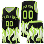 Custom Black Fluorescent Green Hem Flame Pattern Fashion Sports Uniform Basketball jersey