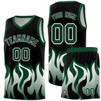 Custom Black Hunter Green Hem Flame Pattern Fashion Sports Uniform Basketball jersey