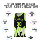 Custom Black Fluorescent Green Hem Flame Pattern Fashion Sports Uniform Basketball jersey