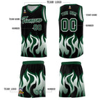 Custom Black Hunter Green Hem Flame Pattern Fashion Sports Uniform Basketball jersey