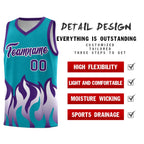 Custom Aqua Purple Hem Flame Pattern Fashion Sports Uniform Basketball jersey