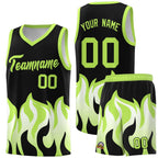 Custom Black Fluorescent Green Hem Flame Pattern Fashion Sports Uniform Basketball jersey