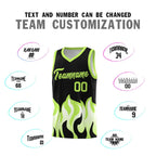 Custom Black Fluorescent Green Hem Flame Pattern Fashion Sports Uniform Basketball jersey