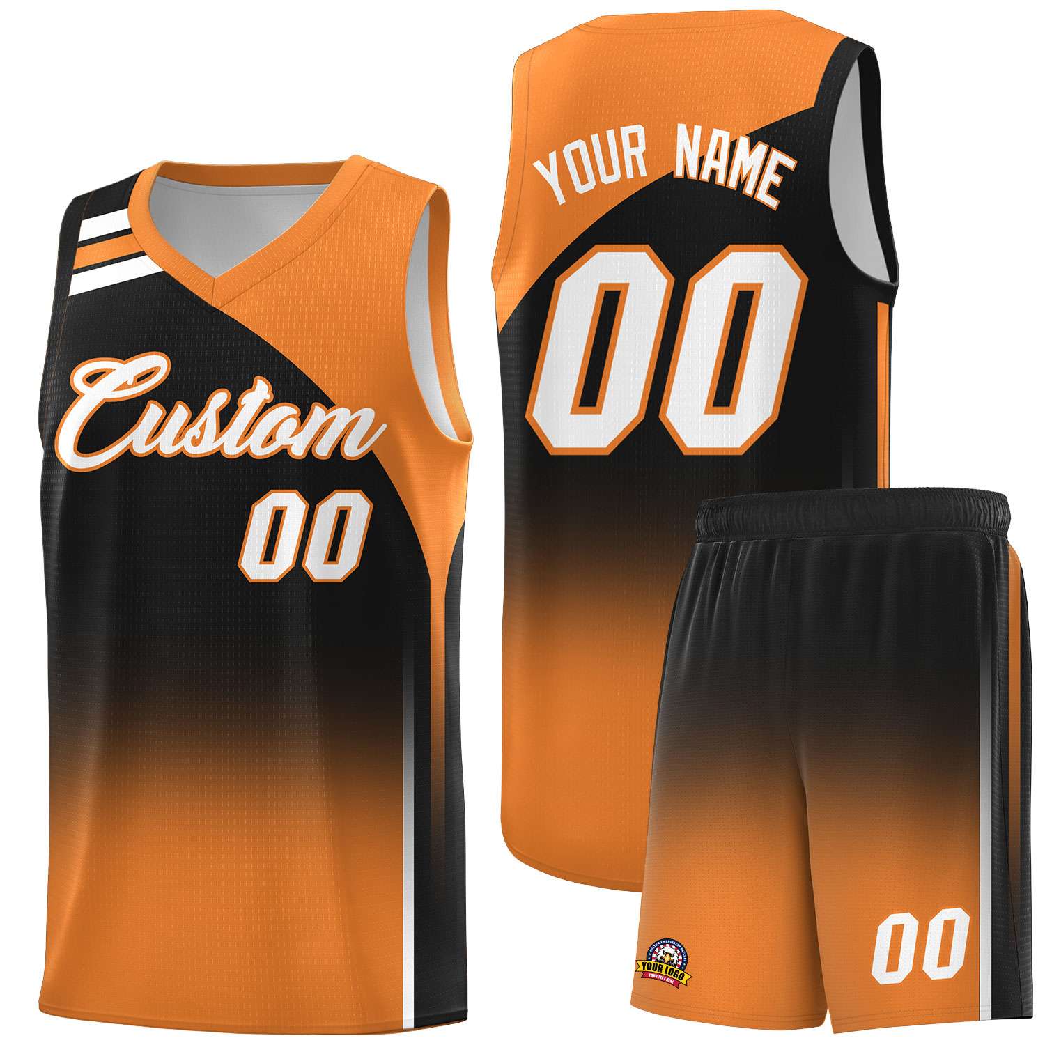 Custom Black Gold Orange Gradient Fashion Sets Sports Uniform Basketball Jersey