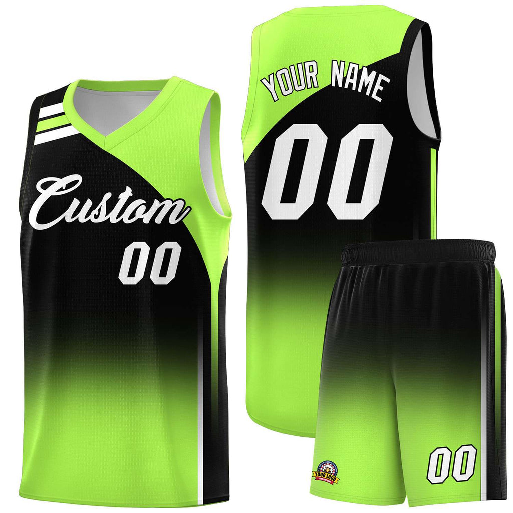Custom Black Fluorescent Green Gradient Fashion Sets Sports Uniform Basketball Jersey