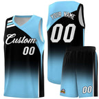 Custom Black Light Blue Gradient Fashion Sets Sports Uniform Basketball Jersey