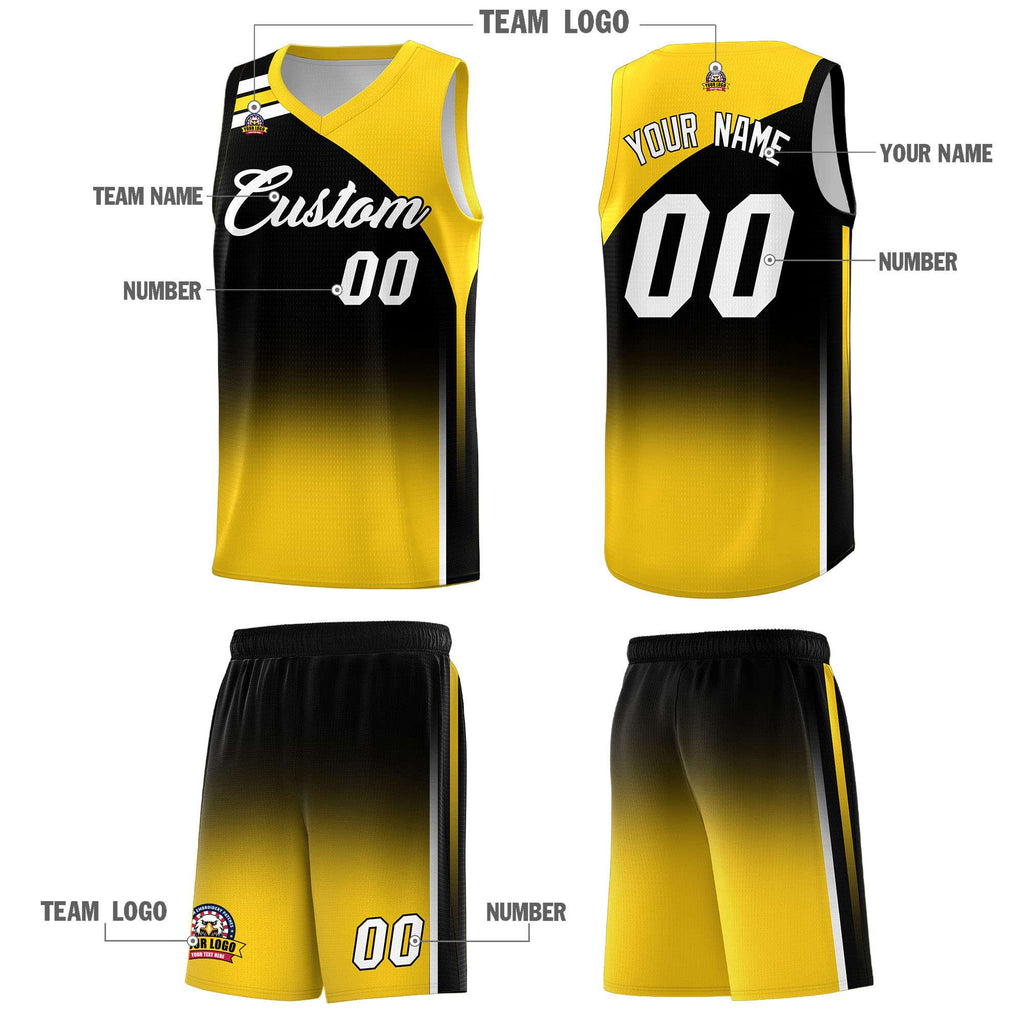Custom Black Gold Gradient Fashion Sets Sports Uniform Basketball Jersey
