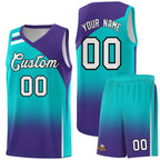 Custom Aqua Purple Gradient Fashion Sets Sports Uniform Basketball Jersey