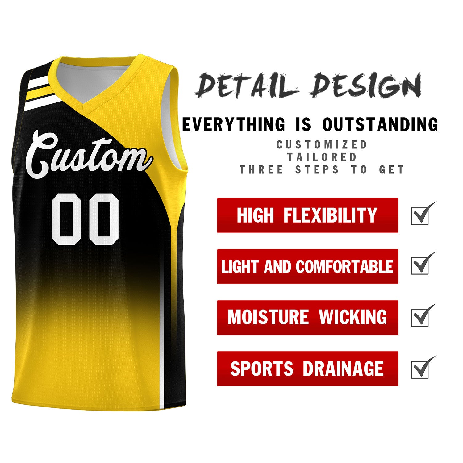 Custom Black Gold Gradient Fashion Sets Sports Uniform Basketball Jersey