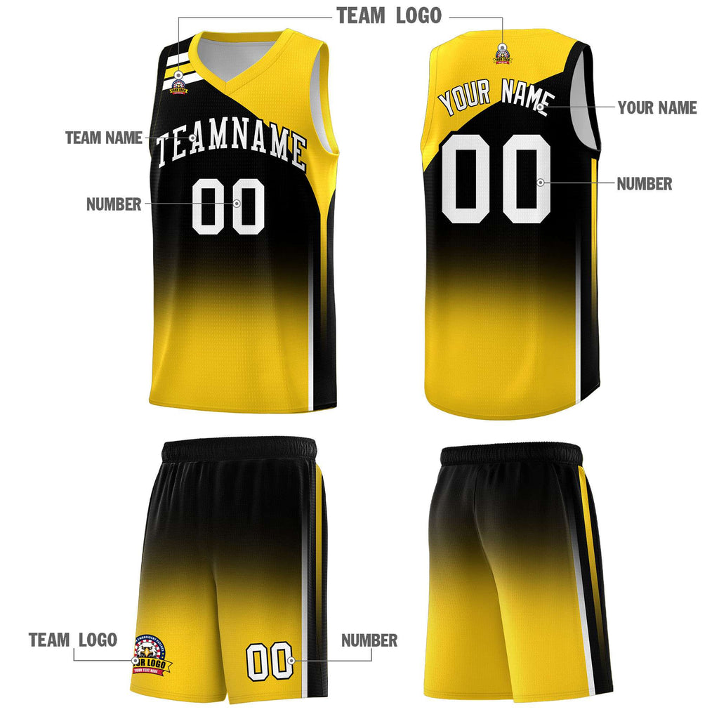 Custom Black Gold Gradient Fashion Sets Sports Uniform Basketball Jersey