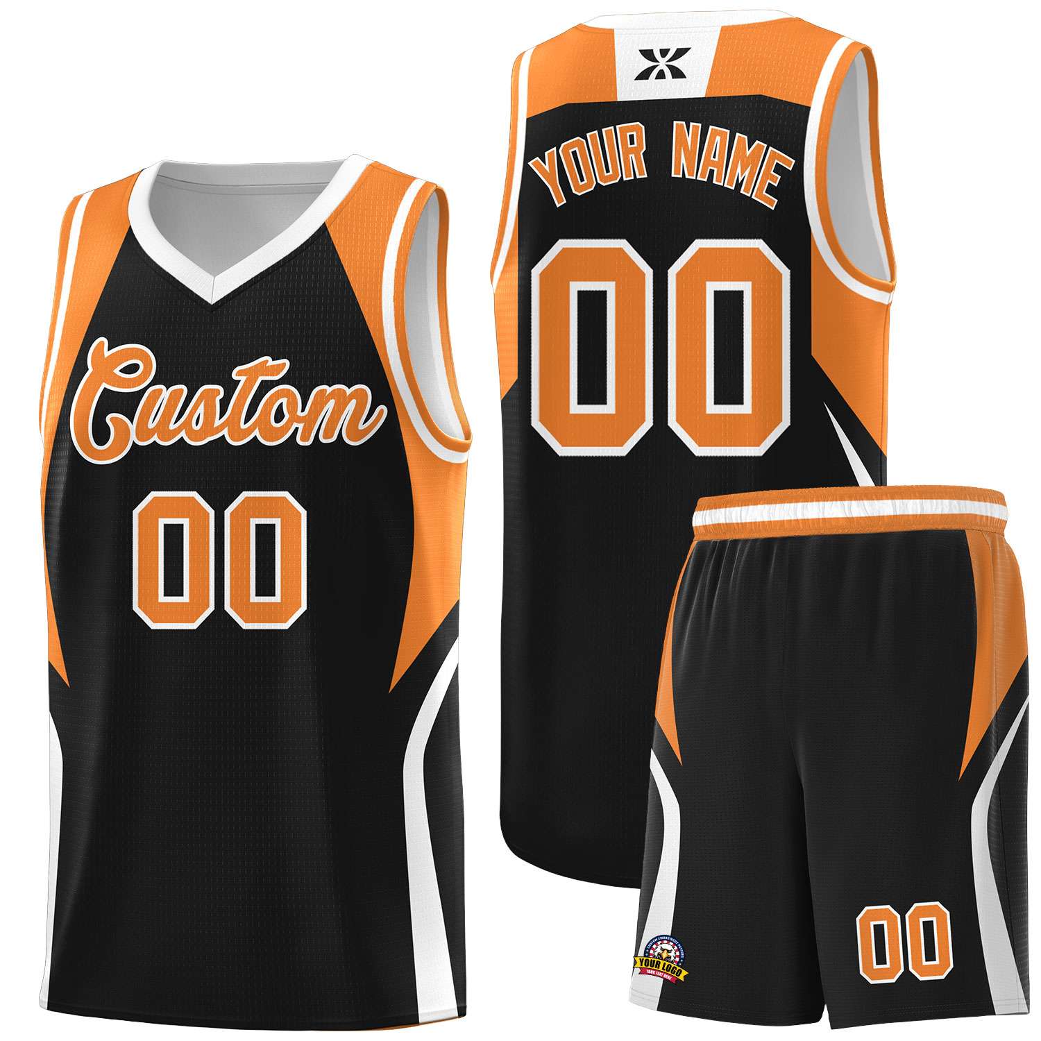 Custom Black Gold Orange and White Color Block Sports Uniform Basketball Jersey