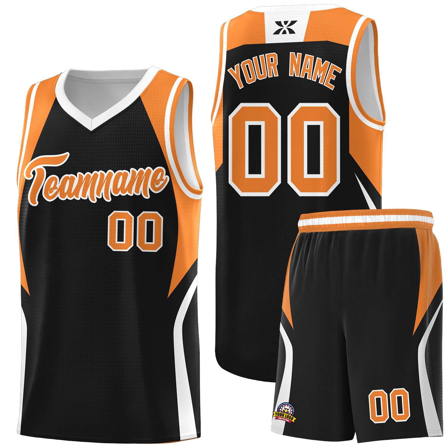 Custom Black Gold Orange and White Color Block Sports Uniform Basketball Jersey