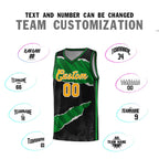 Custom Black Kelly Green-Black Tear Graffiti Pattern Sports Uniform Basketball Jersey